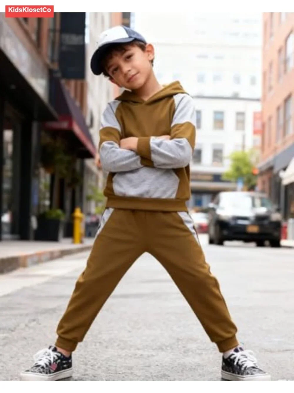Boys Hooded Sweatshirt & Pants Outfit Set Cotton Blend Long Sleeve 2-Piece